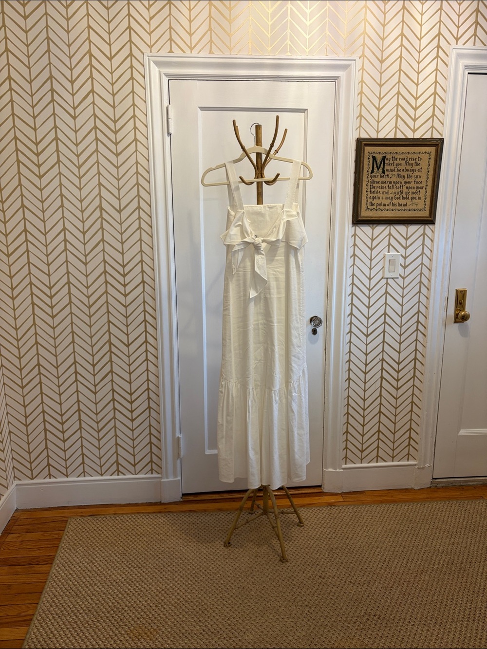 Women’s Cream Maxi Sundress with Ruffle Hem - Picture 2 of 4